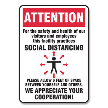 Accuform® Social Distance Signs, Wall, 7 X 10, Visitors And Employees Distancing, Humans-arrows, Red-white, 10-pack freeshipping - TVN Wholesale